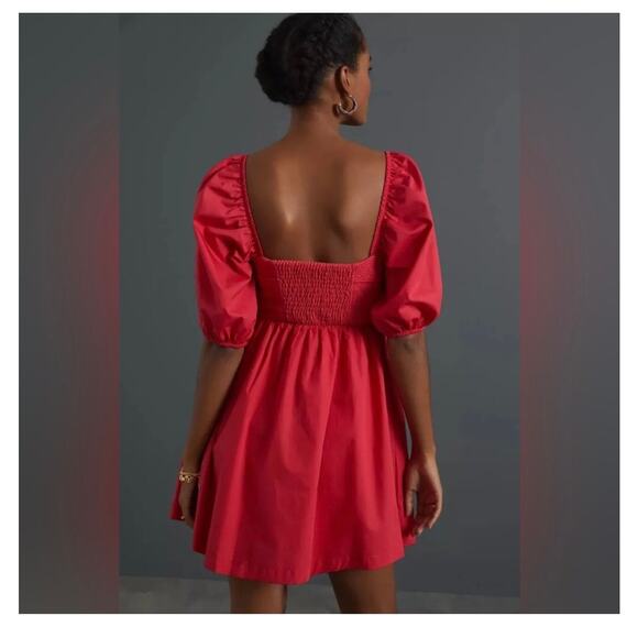 NWT Anthropologie Maeve Pink Puff-Sleeved Sweetheart Mini Dress Medium Coquette - Picture 13 of 13